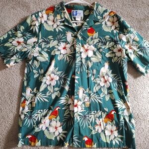 Vintage Tropical Floral Parrot Print RJC Hawaiian Shirt Made In Hawaii USA XL